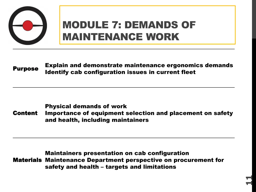 module 7 demands of maintenance work