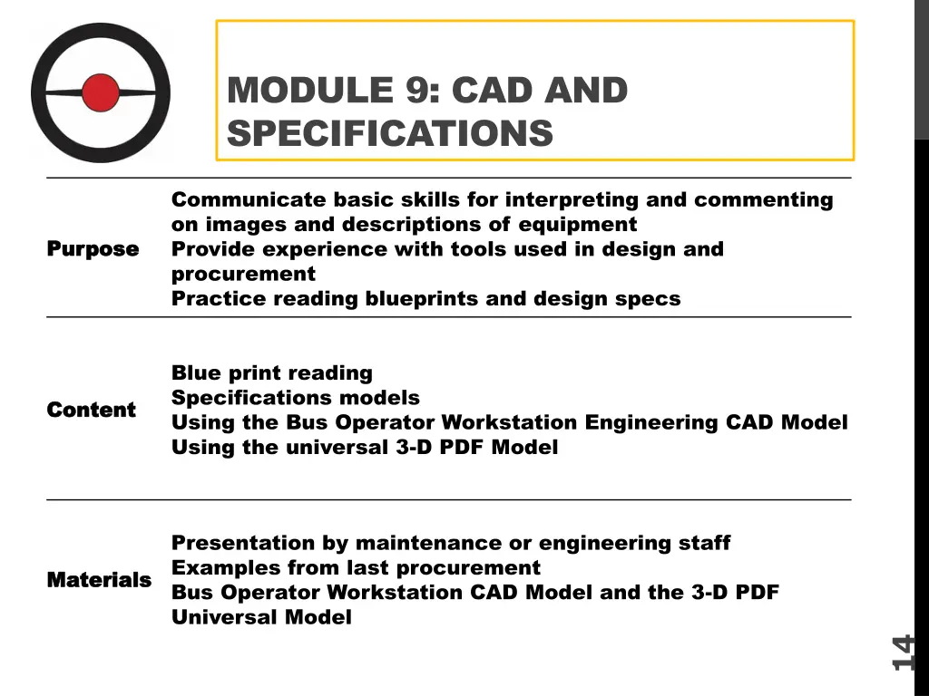 module 9 cad and specifications