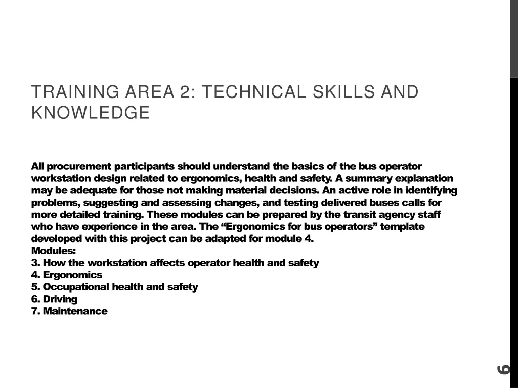 training area 2 technical skills and knowledge