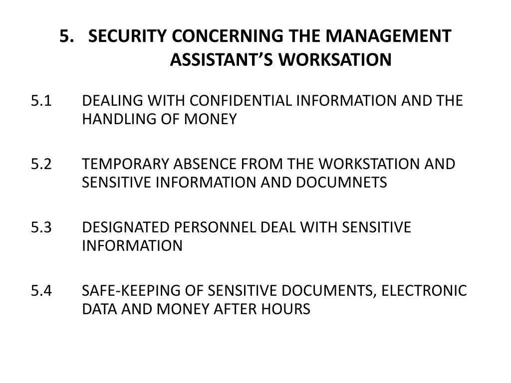 5 security concerning the management assistant