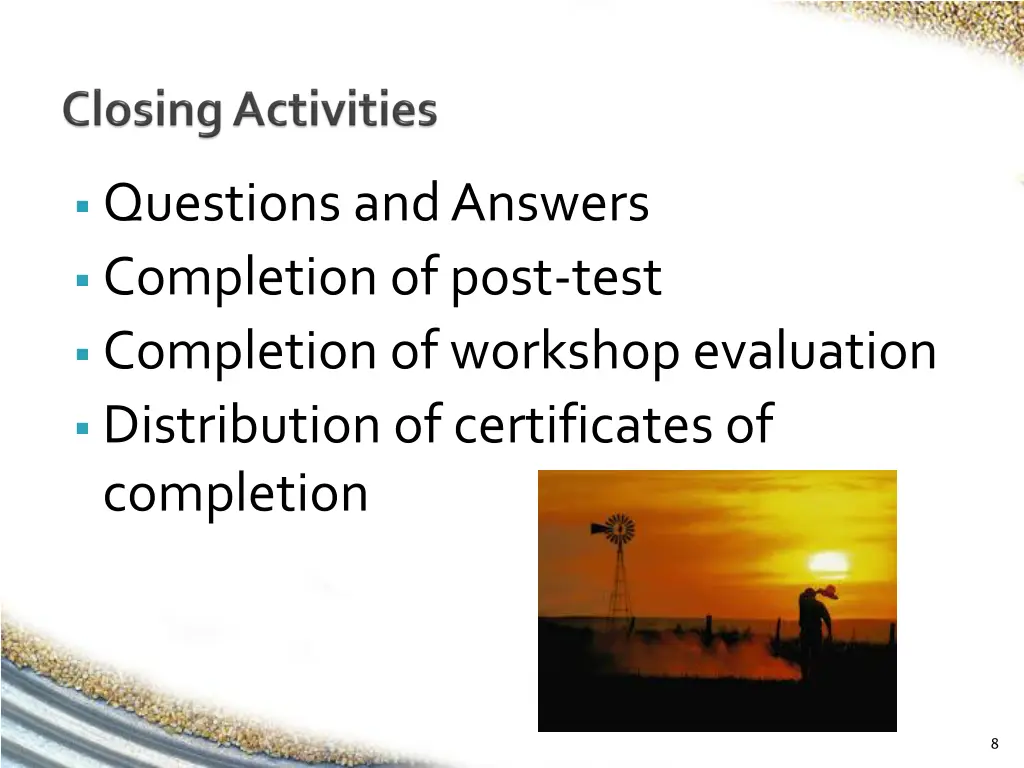 questions and answers completion of post test