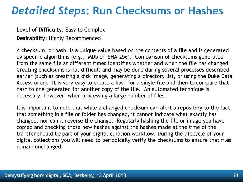 detailed steps run checksums or hashes