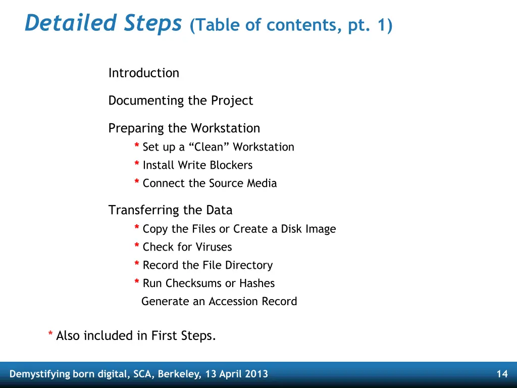 detailed steps table of contents pt 1