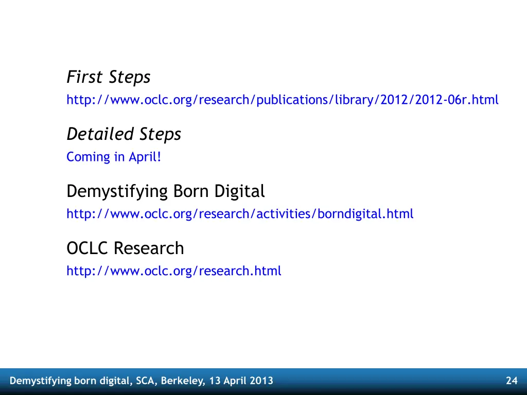 first steps http www oclc org research