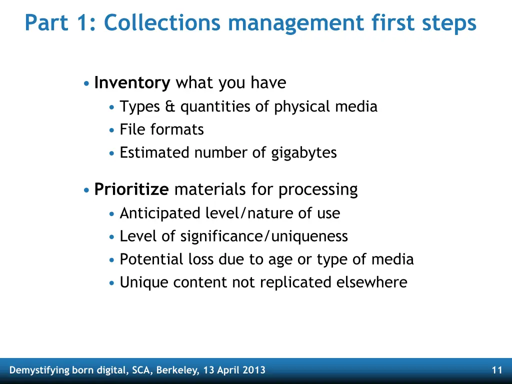 part 1 collections management first steps