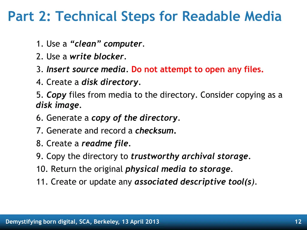 part 2 technical steps for readable media