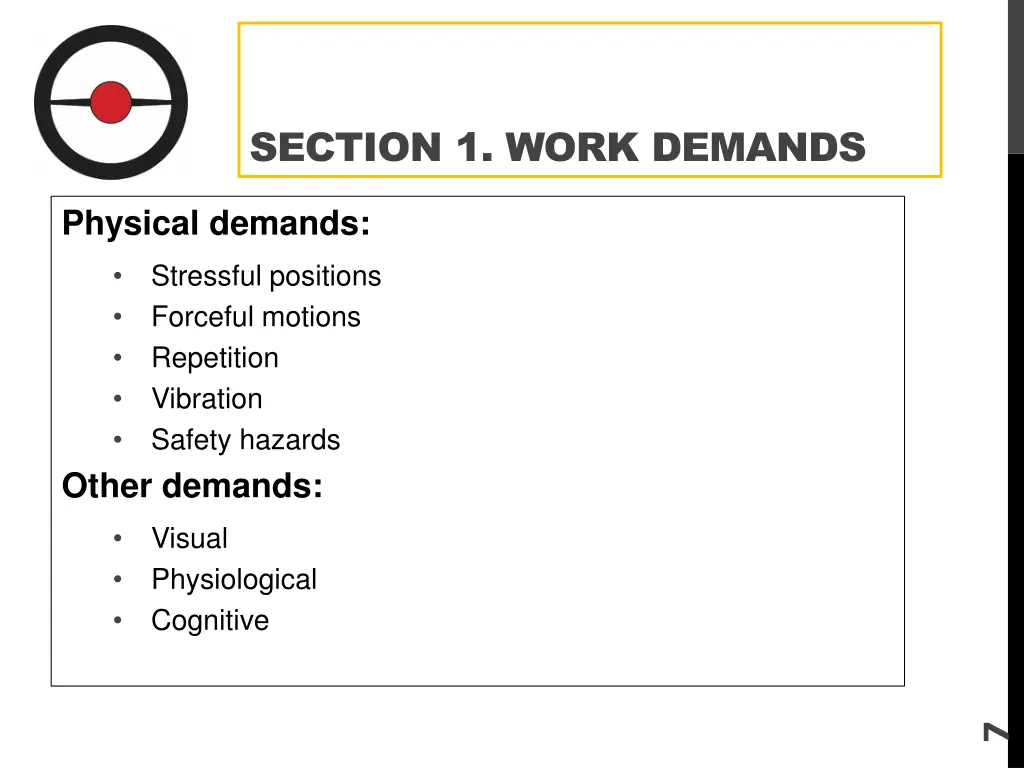 section 1 work demands