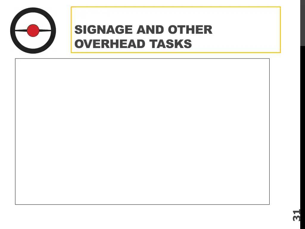 signage and other overhead tasks