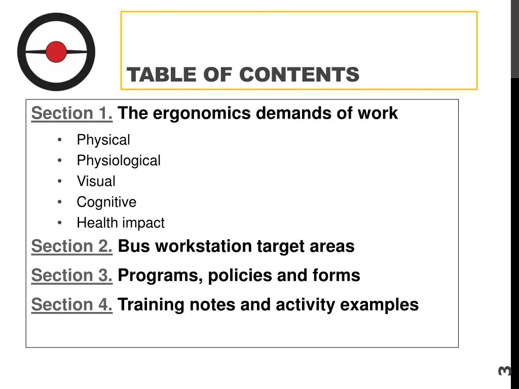 table of contents