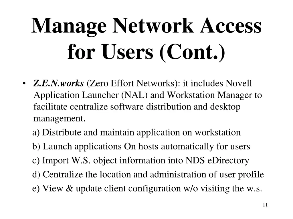 manage network access for users cont