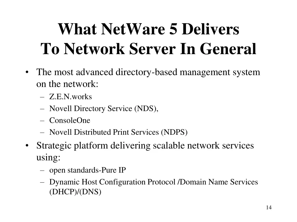 what netware 5 delivers to network server