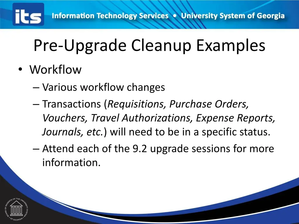 pre upgrade cleanup examples workflow various