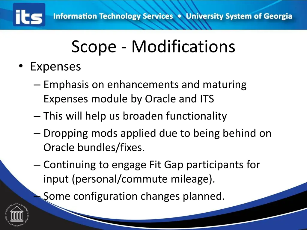 scope modifications expenses emphasis