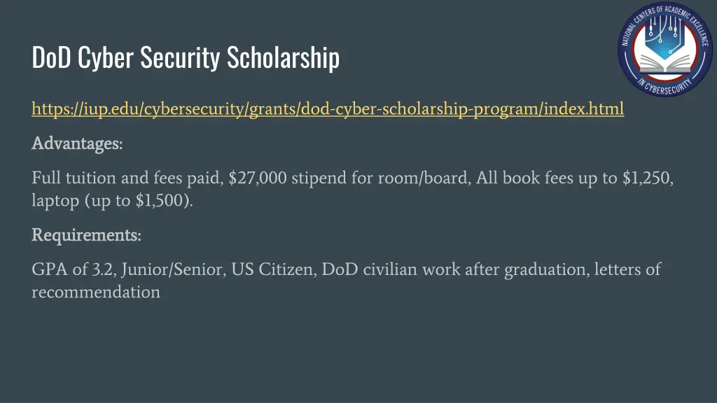 dod cyber security scholarship