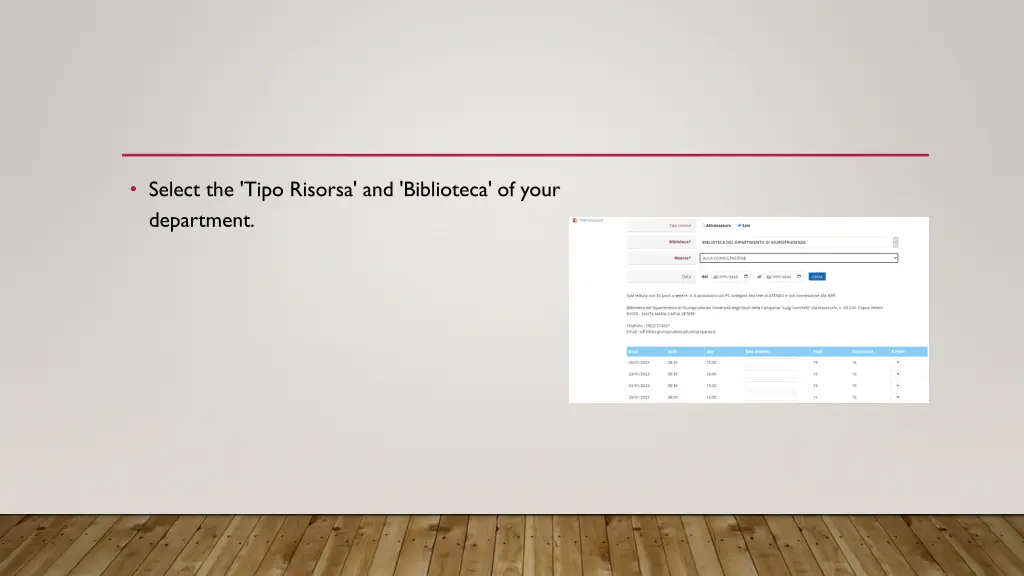 select the tipo risorsa and biblioteca of your