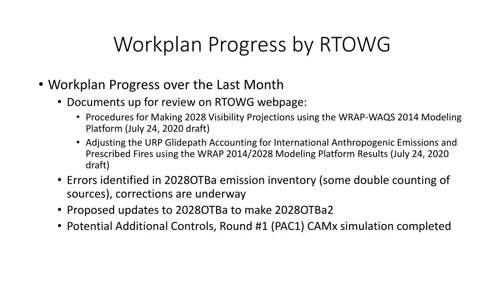 workplan progress by rtowg 1