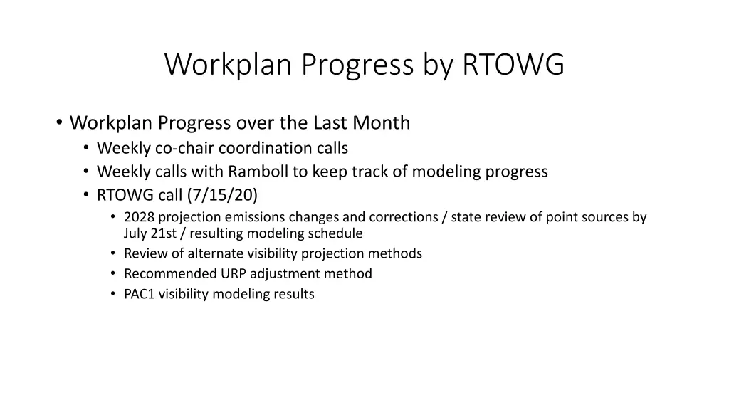 workplan progress by rtowg