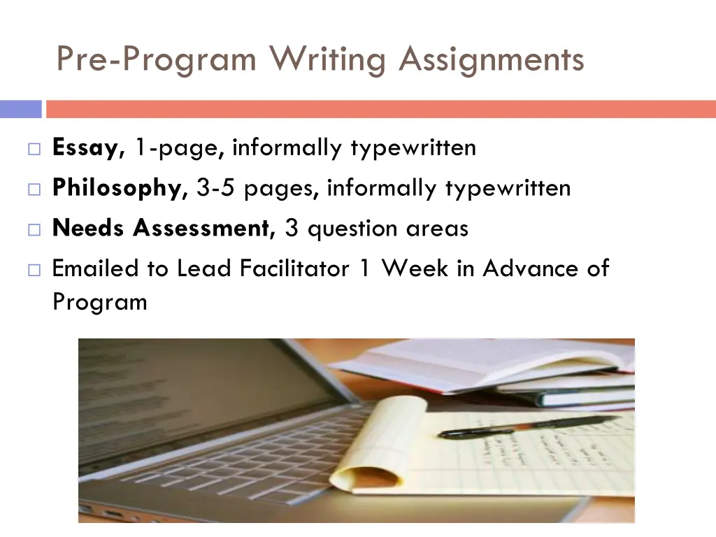 pre program writing assignments