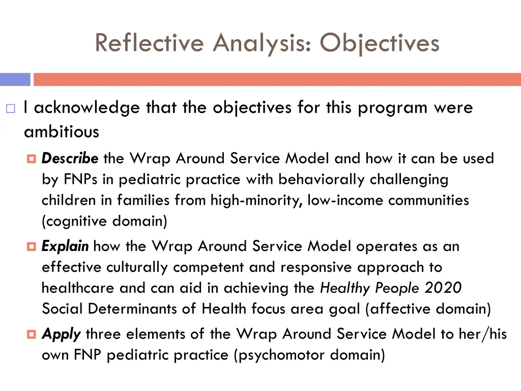 reflective analysis objectives