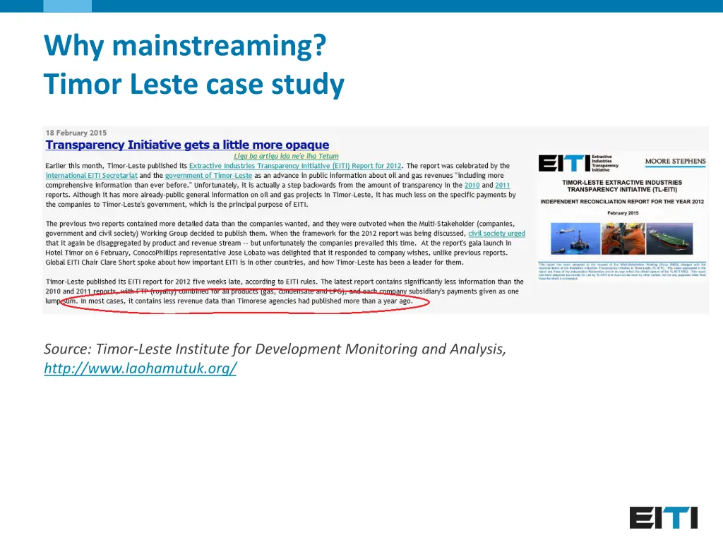 why mainstreaming timor leste case study