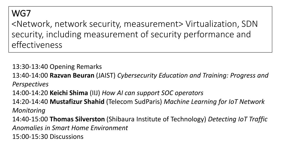 wg7 wg7 network network security measurement