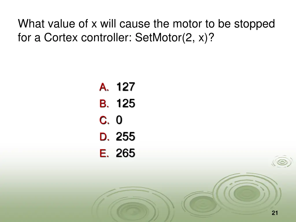 what value of x will cause the motor