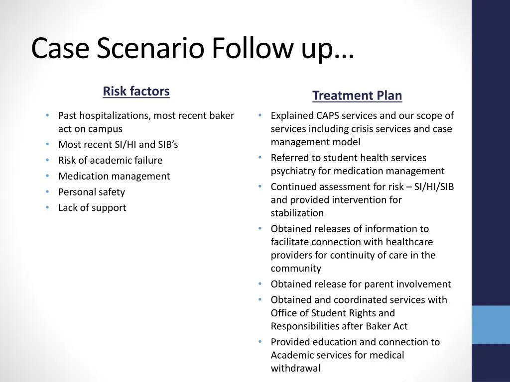 case scenario follow up