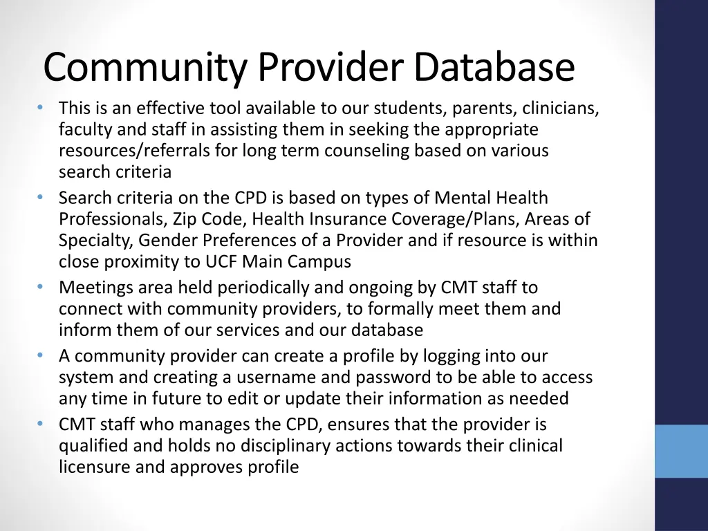 community provider database this is an effective