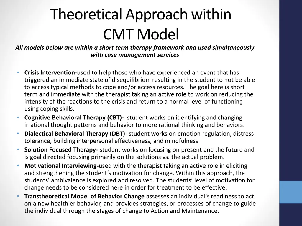 theoretical approach within cmt model all models