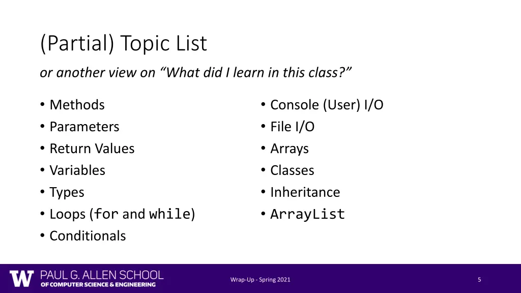 partial topic list