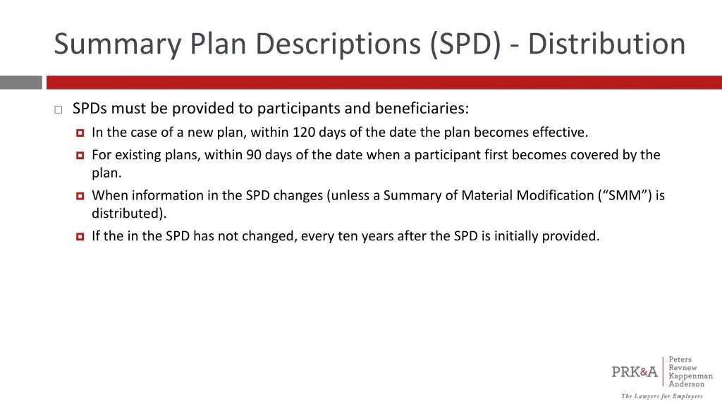 summary plan descriptions spd distribution