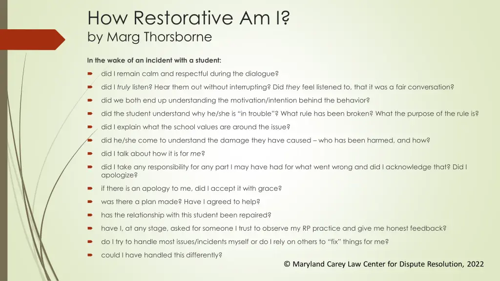 how restorative am i by marg thorsborne