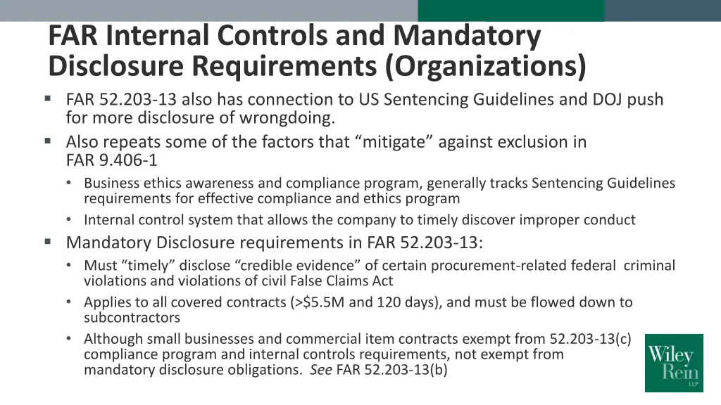 far internal controls and mandatory disclosure