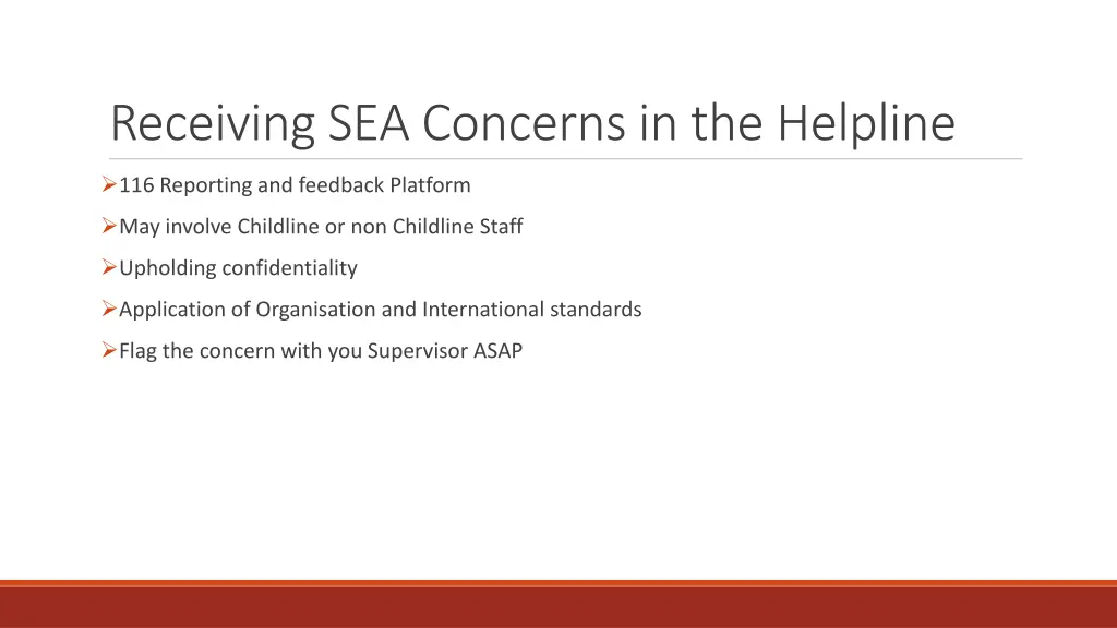 receiving sea concerns in the helpline