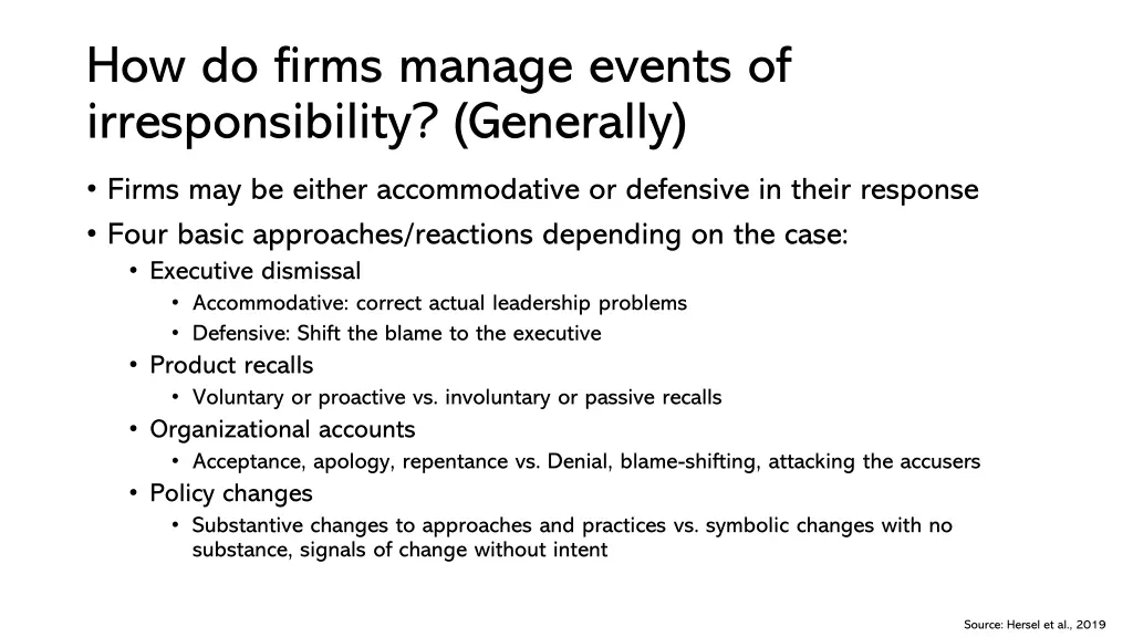 how do firms manage events of irresponsibility