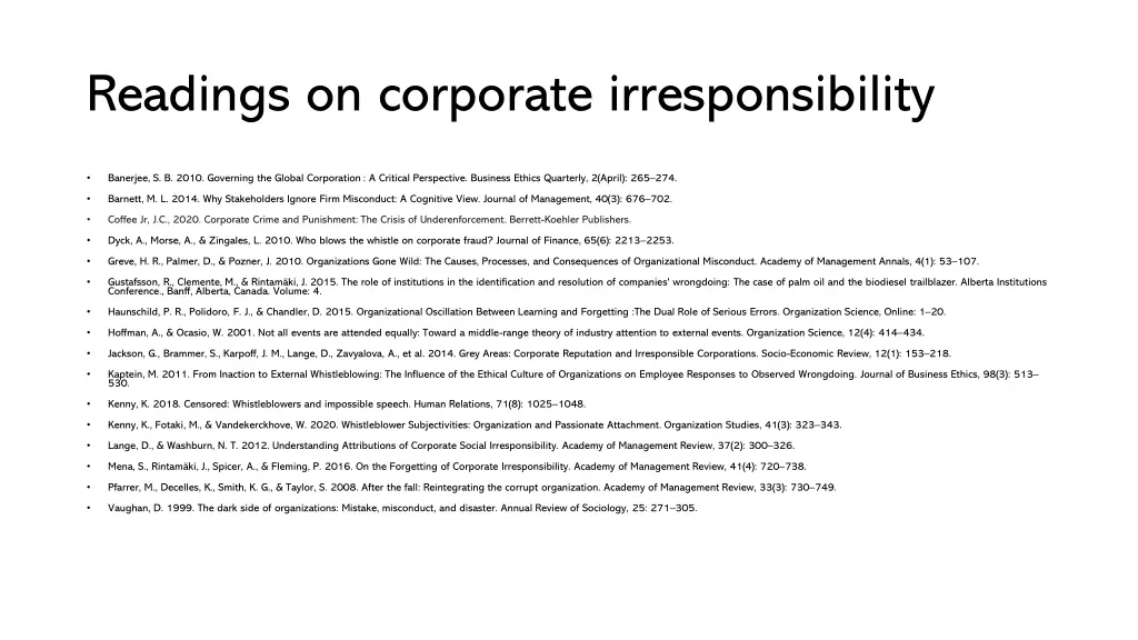 readings on corporate irresponsibility