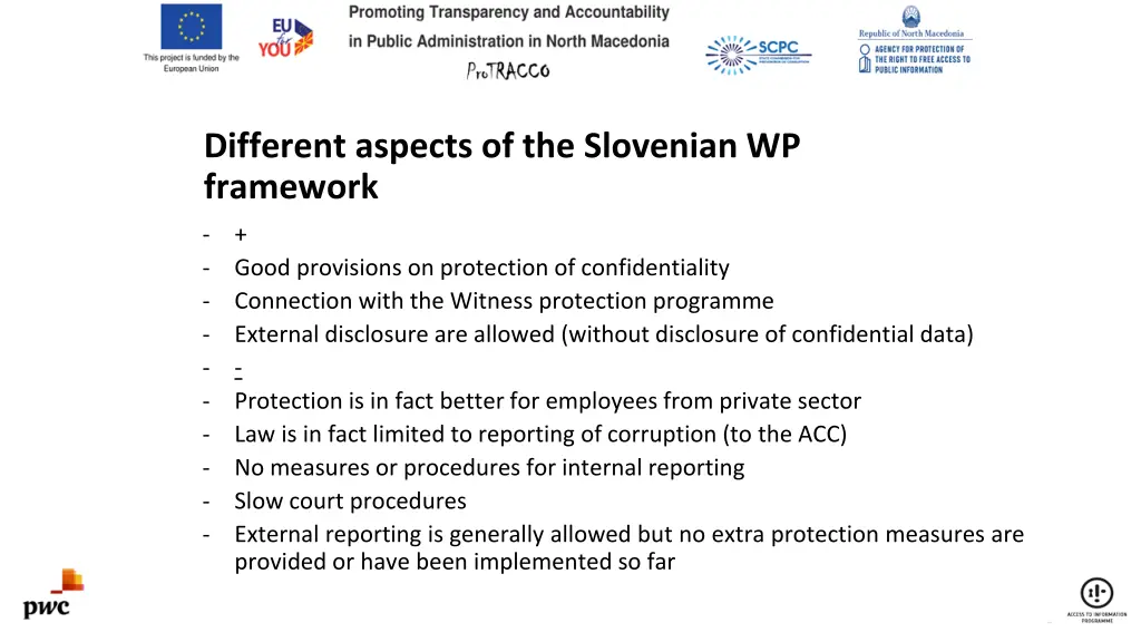 different aspects of the slovenian wp framework