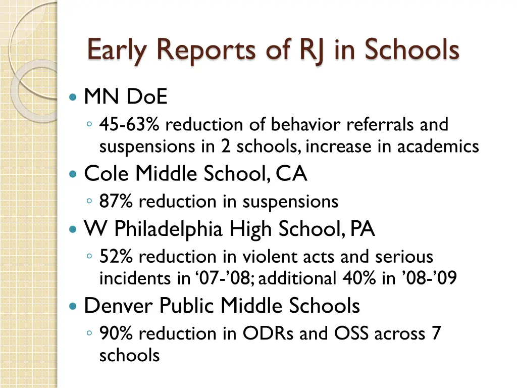 early reports of rj in schools