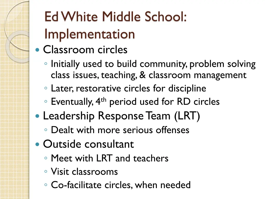 ed white middle school implementation classroom