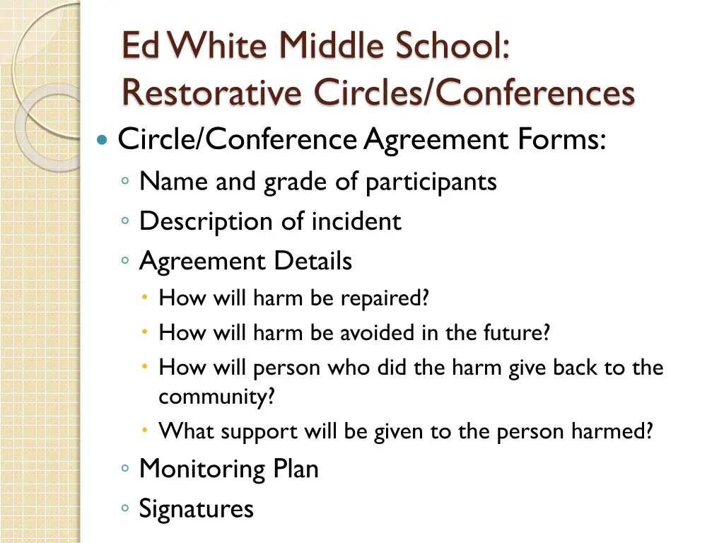 ed white middle school restorative circles