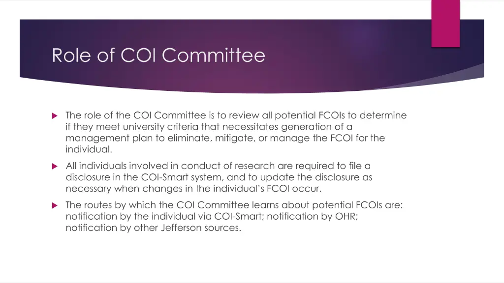 role of coi committee