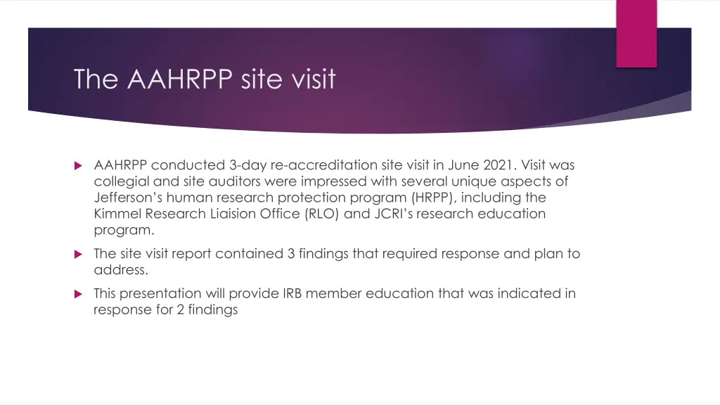 the aahrpp site visit