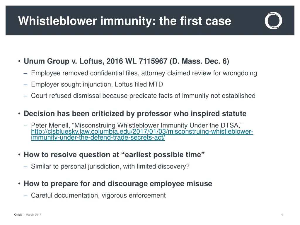 whistleblower immunity the first case