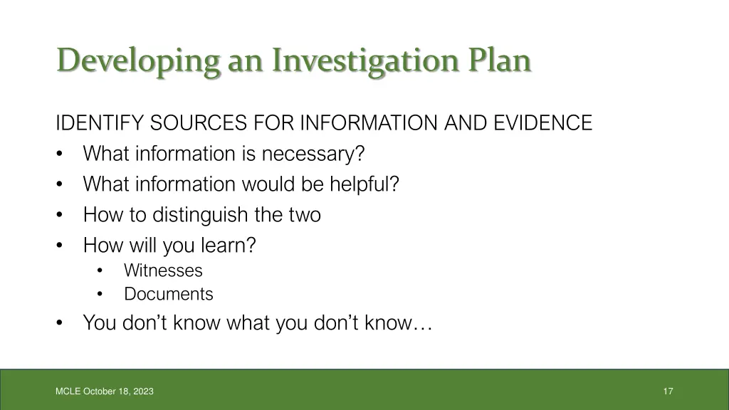 developing an investigation plan 1