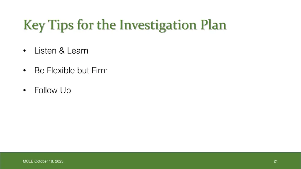 key tips for the investigation plan