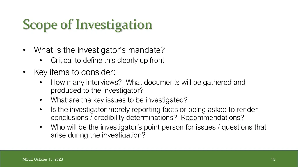 scope of investigation