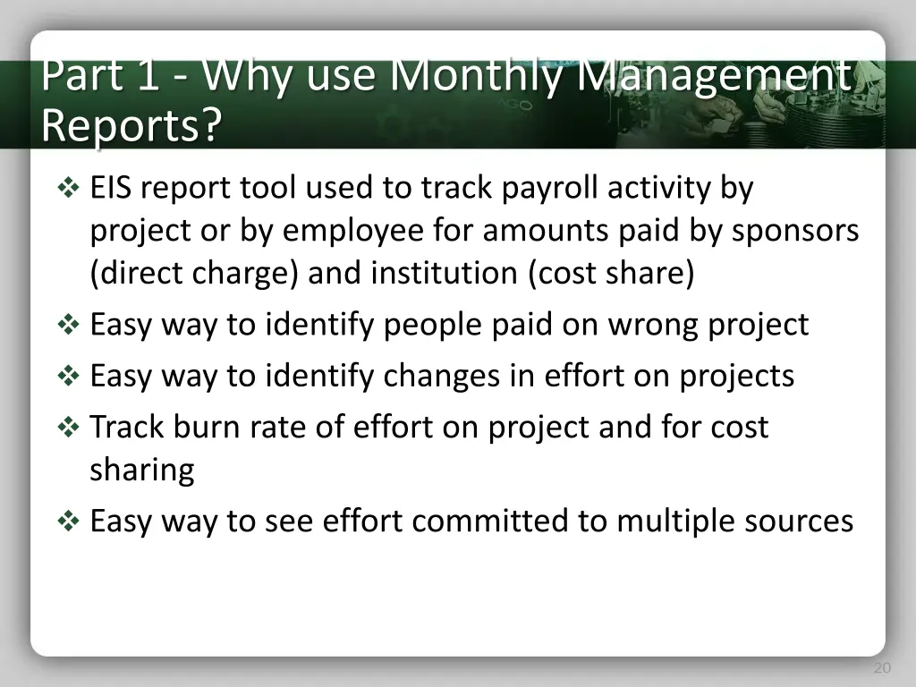 part 1 why use monthly management reports