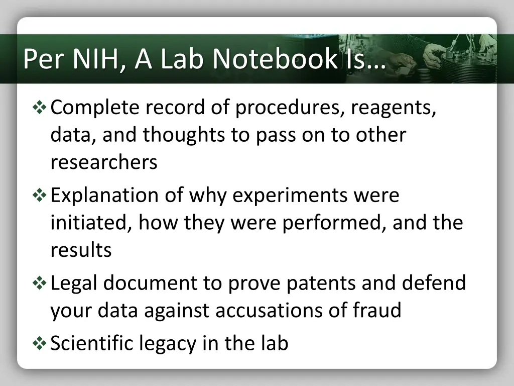 per nih a lab notebook is