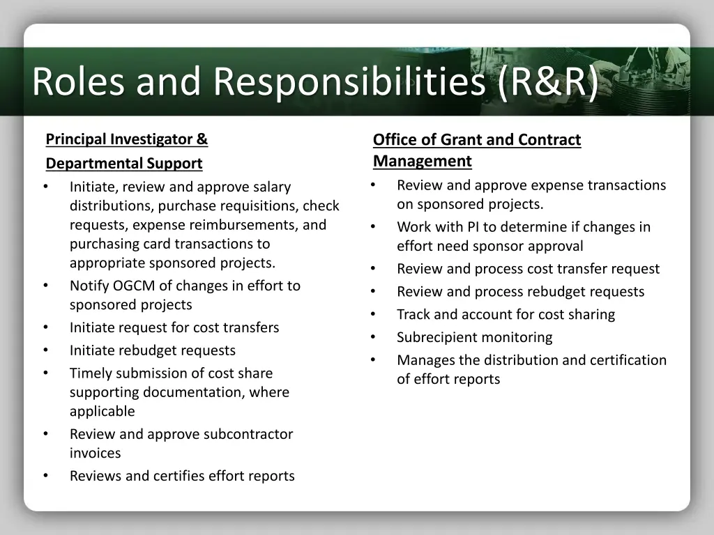 roles and responsibilities r r 1