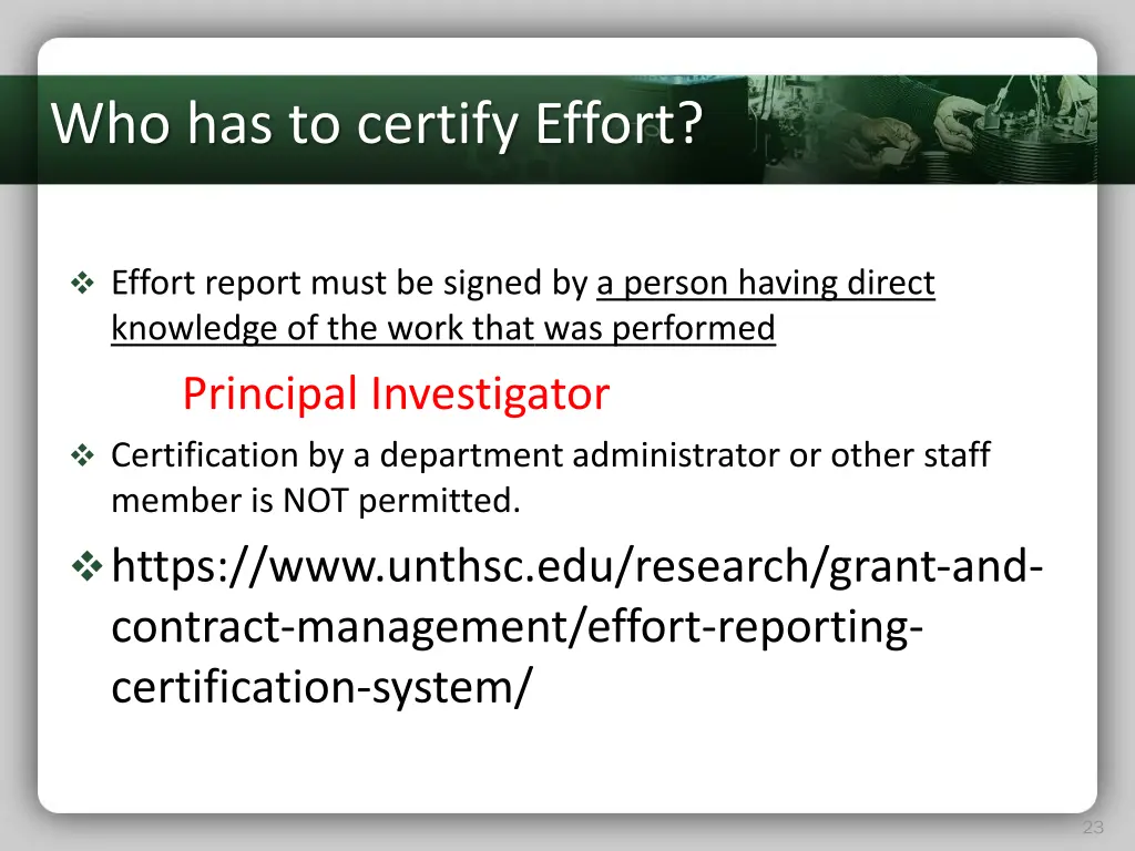 who has to certify effort